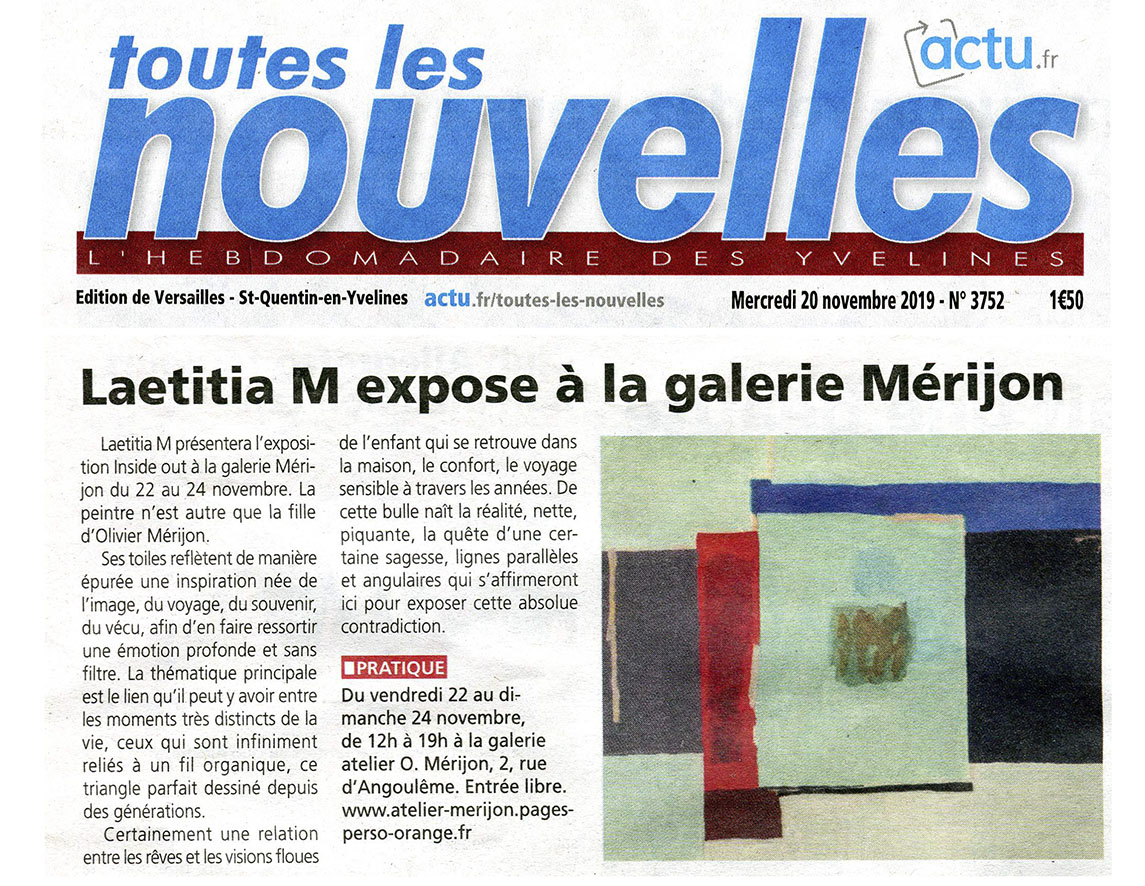 Toutes les nouvelles de Versailles -octobre 2019 - Laetitia Mrijon